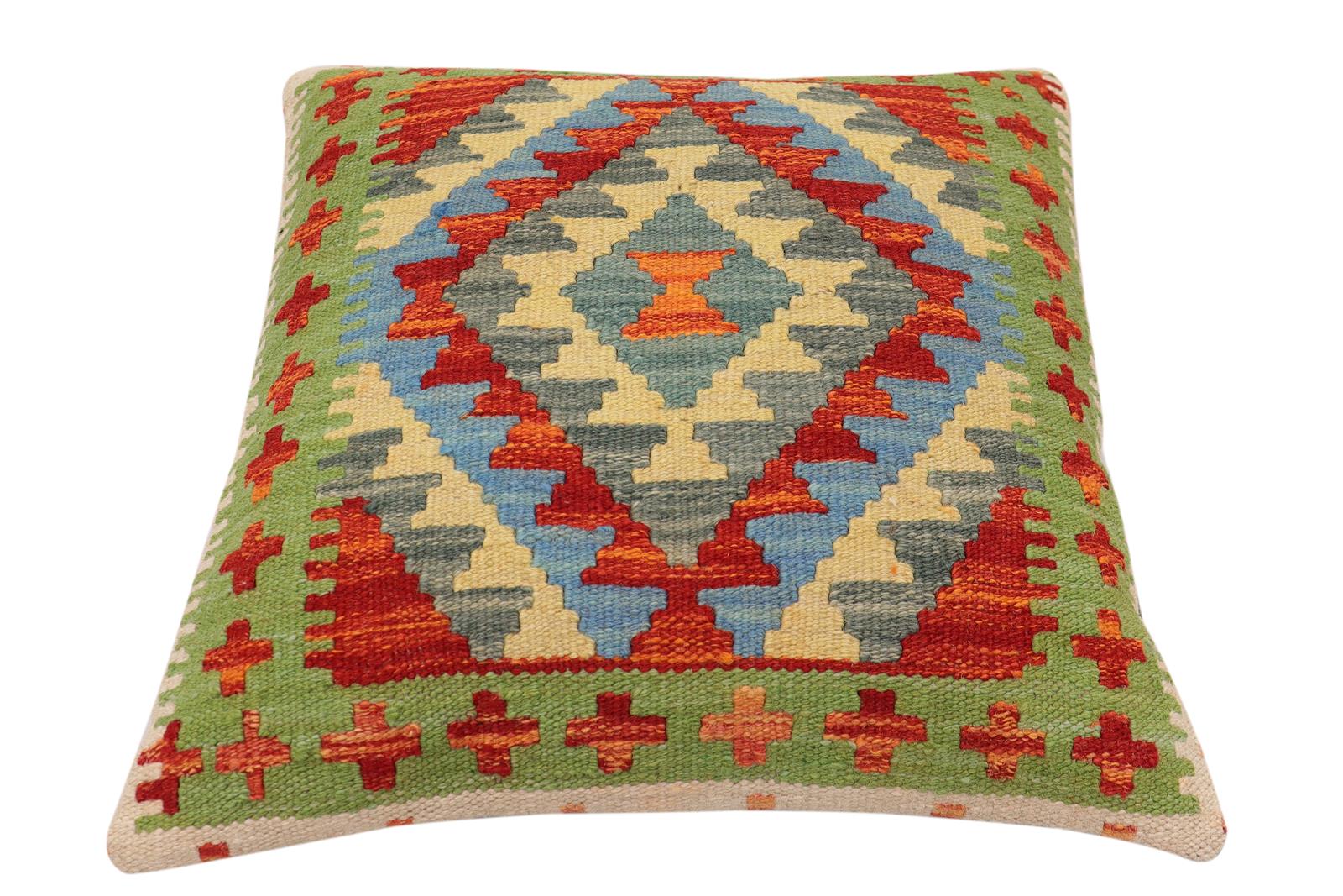 handmade Traditional Pillow Rust Blue Hand-Woven SQUARE 100% WOOL Hand woven turkish pillow2 x 2