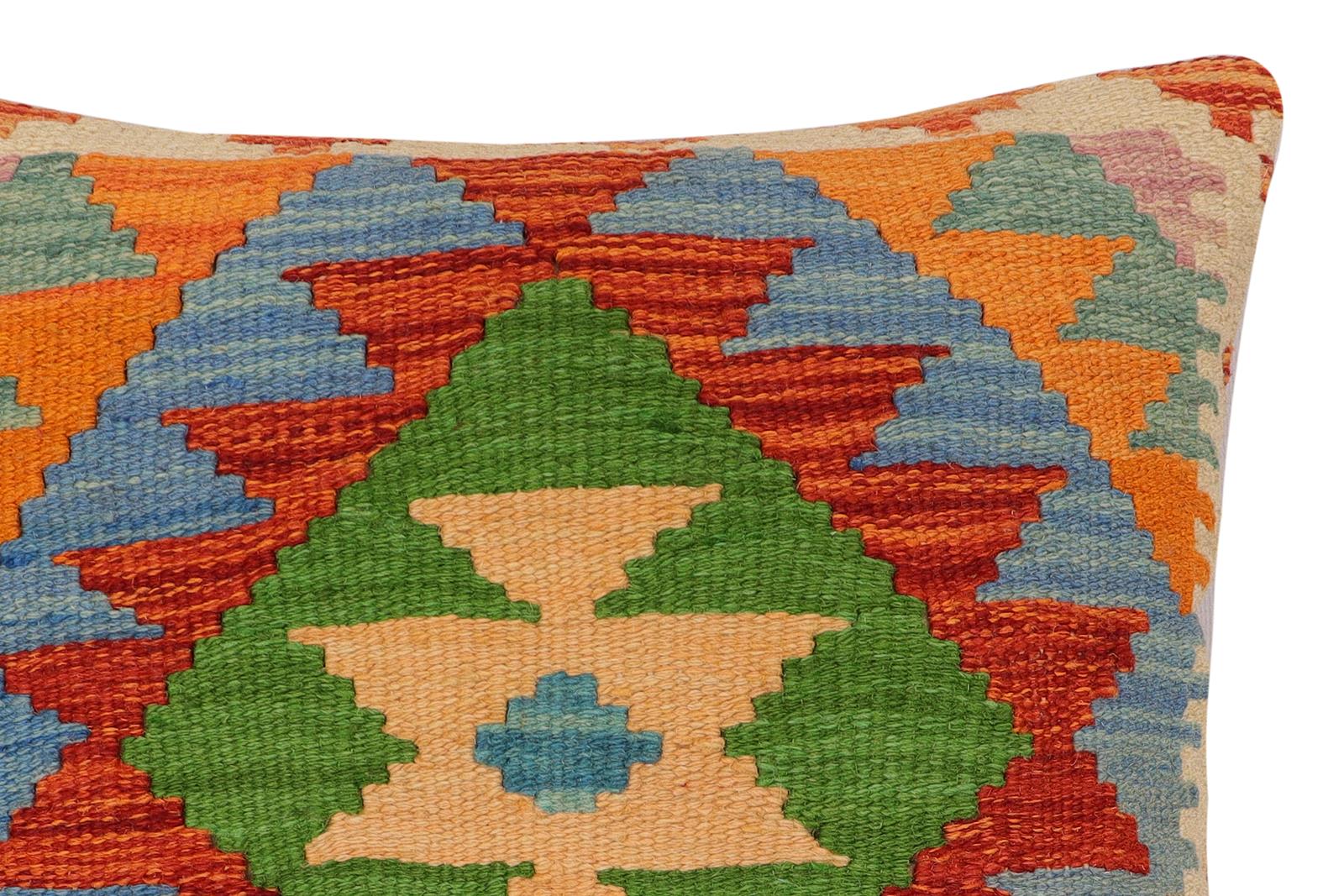 handmade Traditional Pillow Rust Blue Hand-Woven SQUARE 100% WOOL Hand woven turkish pillow2 x 2