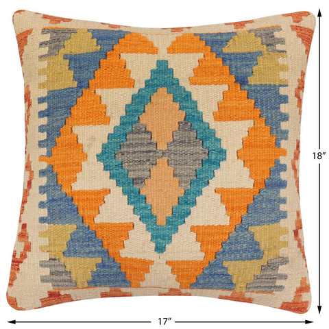 handmade Traditional Pillow Blue Beige Hand-Woven SQUARE 100% WOOL  Hand woven turkish pillow  2 x 2