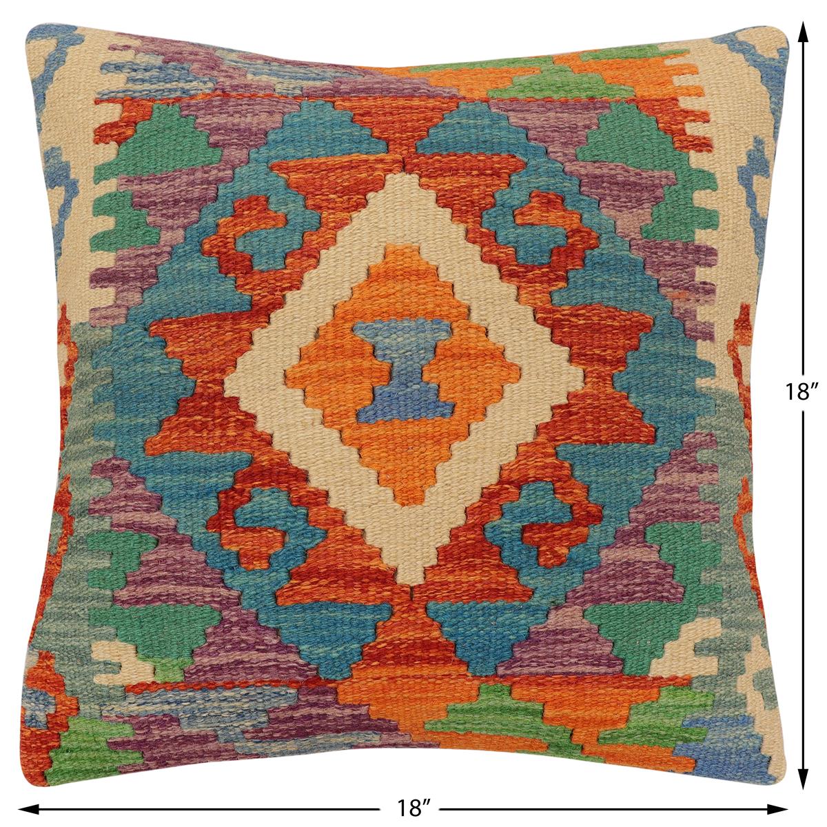 handmade Traditional Pillow Rust Blue Hand-Woven SQUARE 100% WOOL Hand woven turkish pillow2 x 2