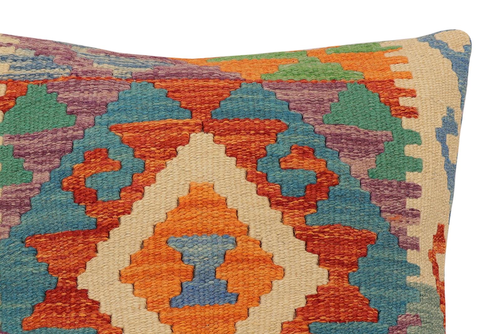handmade Traditional Pillow Rust Blue Hand-Woven SQUARE 100% WOOL Hand woven turkish pillow2 x 2