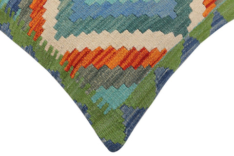 handmade Traditional Pillow Blue Rust Hand-Woven SQUARE 100% WOOL  Hand woven turkish pillow  2 x 2