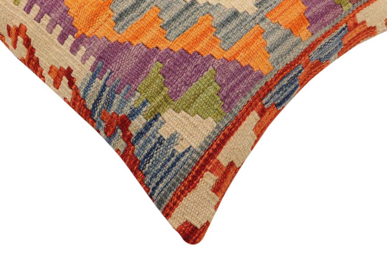 handmade Traditional Pillow Rust Blue Hand-Woven SQUARE 100% WOOL  Hand woven turkish pillow  2 x 2