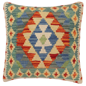 handmade Traditional Pillow Rust Blue Hand-Woven SQUARE 100% WOOL  Hand woven turkish pillow  PILLOW