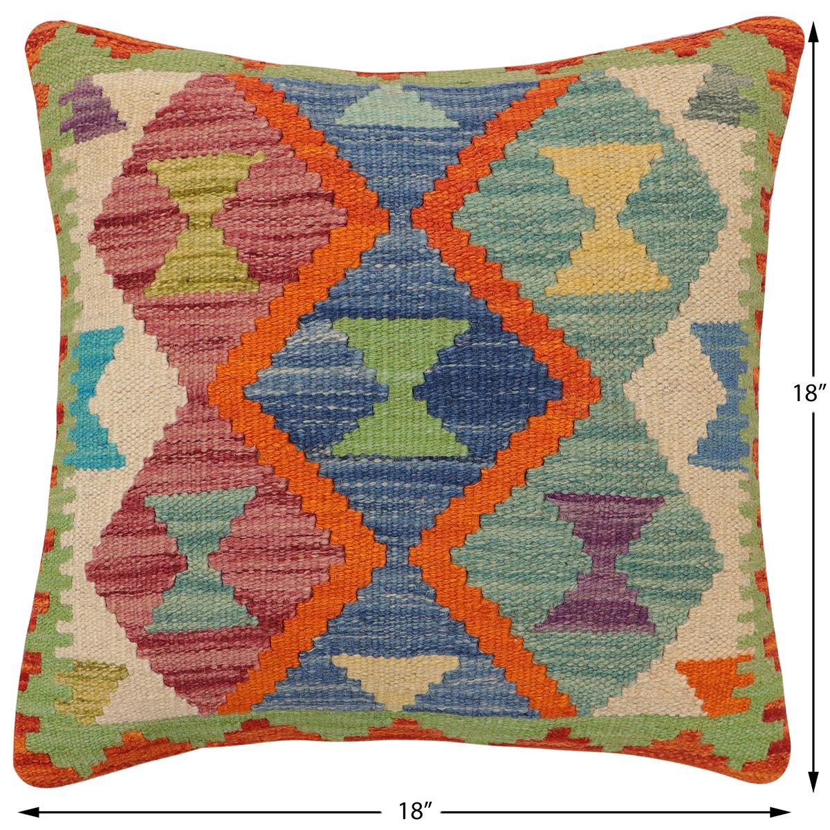 handmade Traditional Pillow Rust Blue Hand-Woven SQUARE 100% WOOL Hand woven turkish pillow2 x 2
