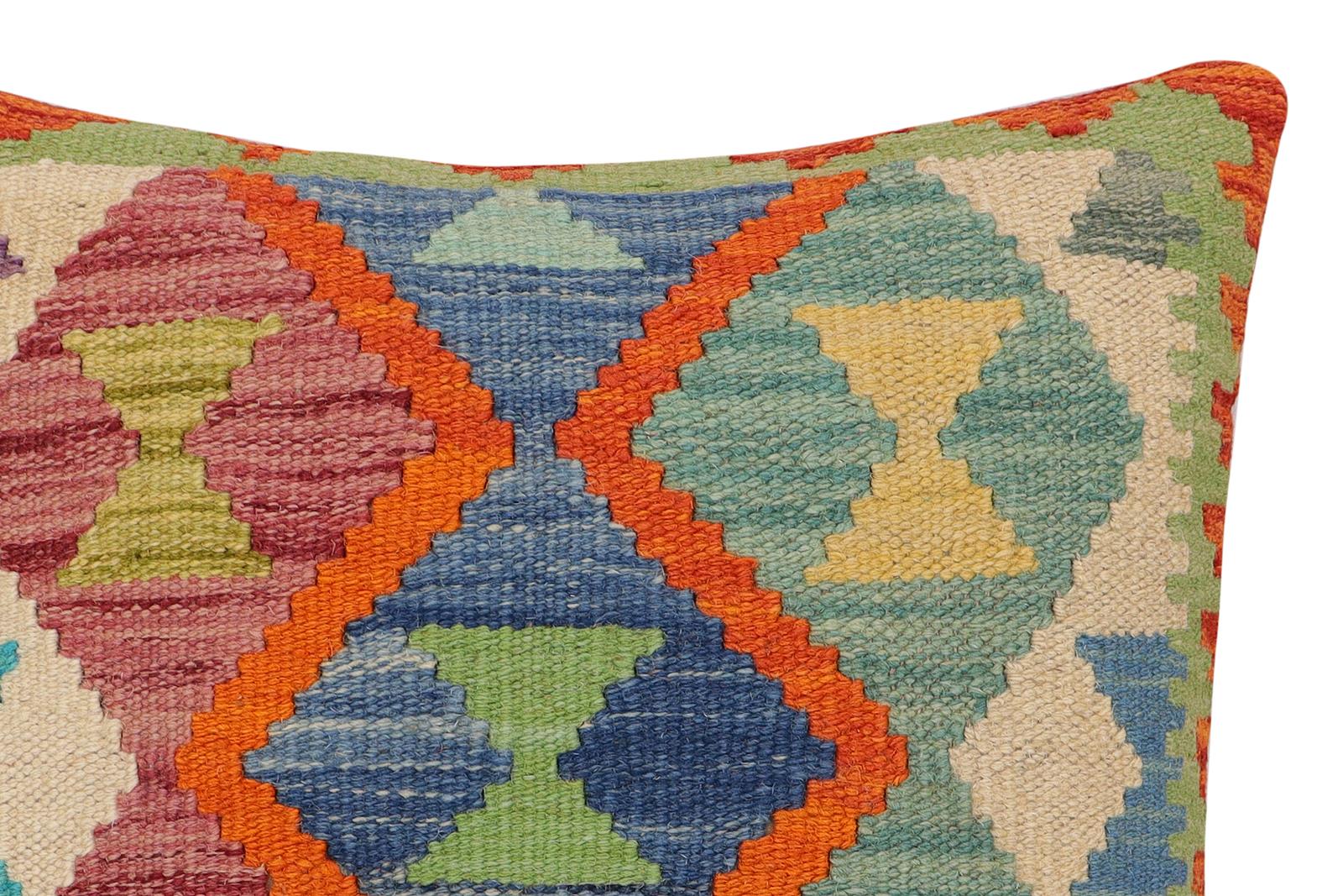 handmade Traditional Pillow Rust Blue Hand-Woven SQUARE 100% WOOL Hand woven turkish pillow2 x 2