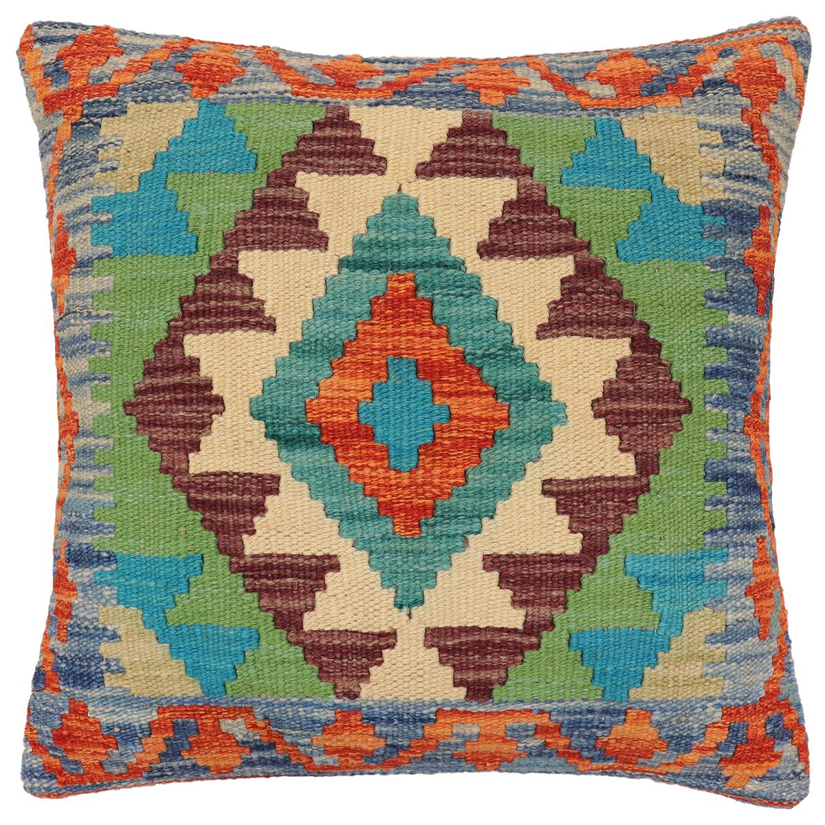 handmade Traditional Pillow Rust Blue Hand-Woven SQUARE 100% WOOL Hand woven turkish pillow2 x 2
