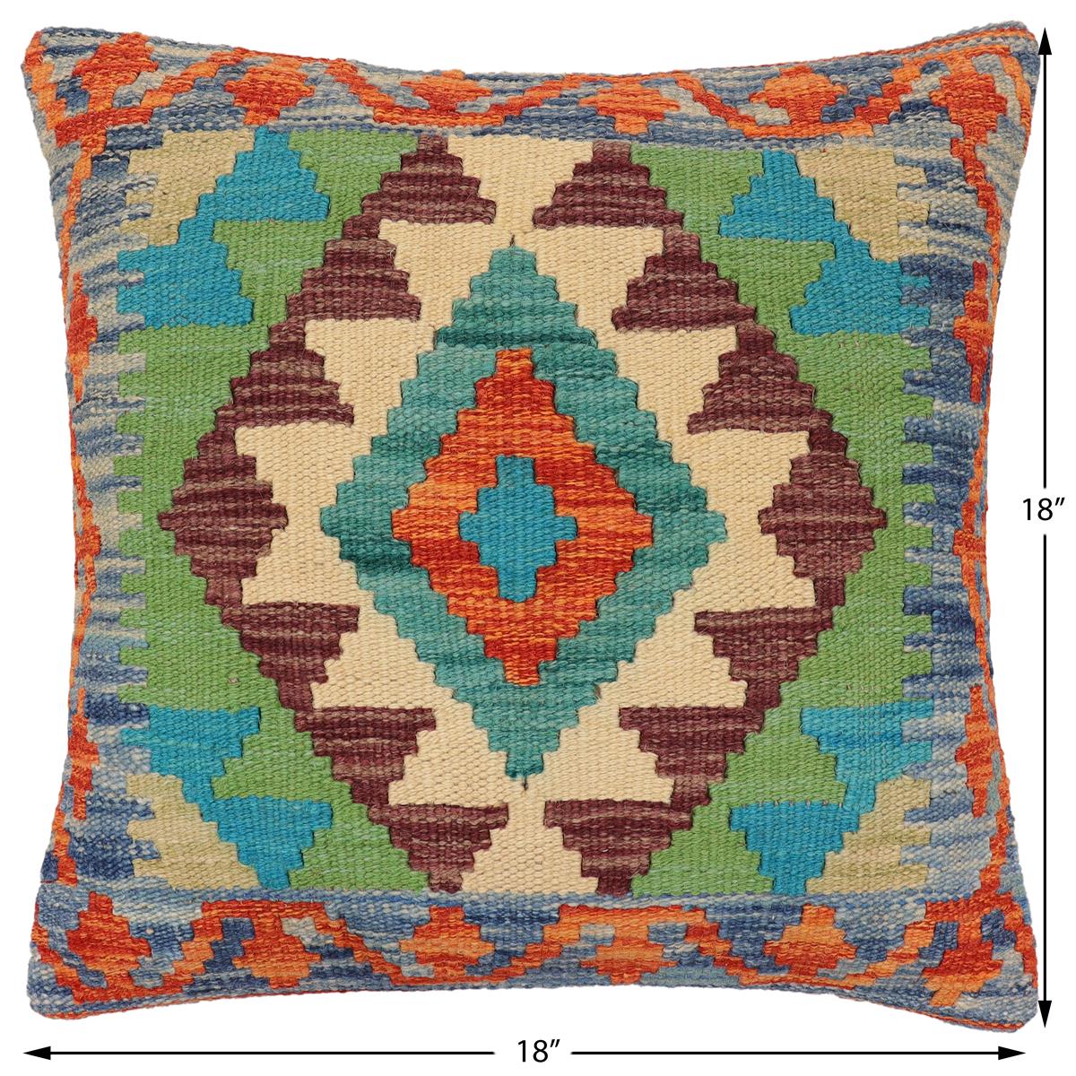 handmade Traditional Pillow Rust Blue Hand-Woven SQUARE 100% WOOL Hand woven turkish pillow2 x 2