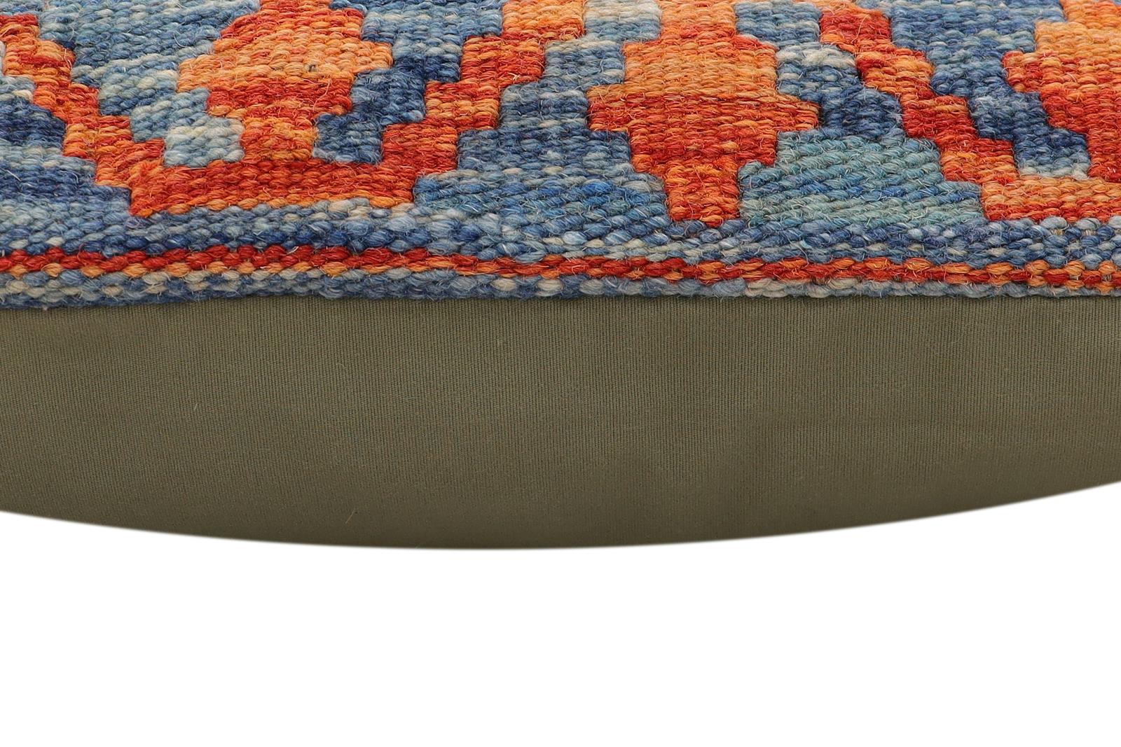 handmade Traditional Pillow Rust Blue Hand-Woven SQUARE 100% WOOL Hand woven turkish pillow2 x 2