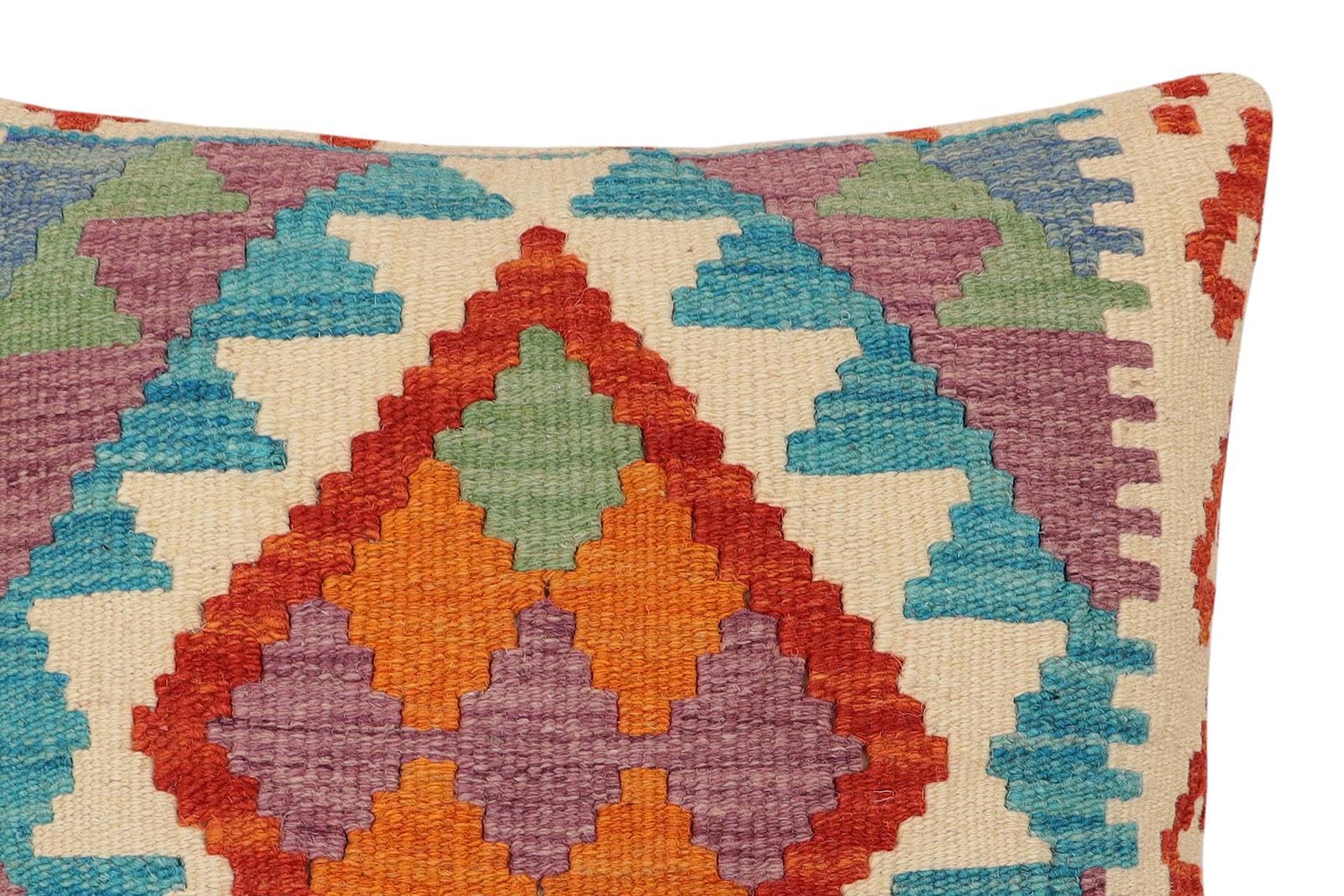 handmade Traditional Pillow Rust Blue Hand-Woven SQUARE 100% WOOL Hand woven turkish pillow2 x 2