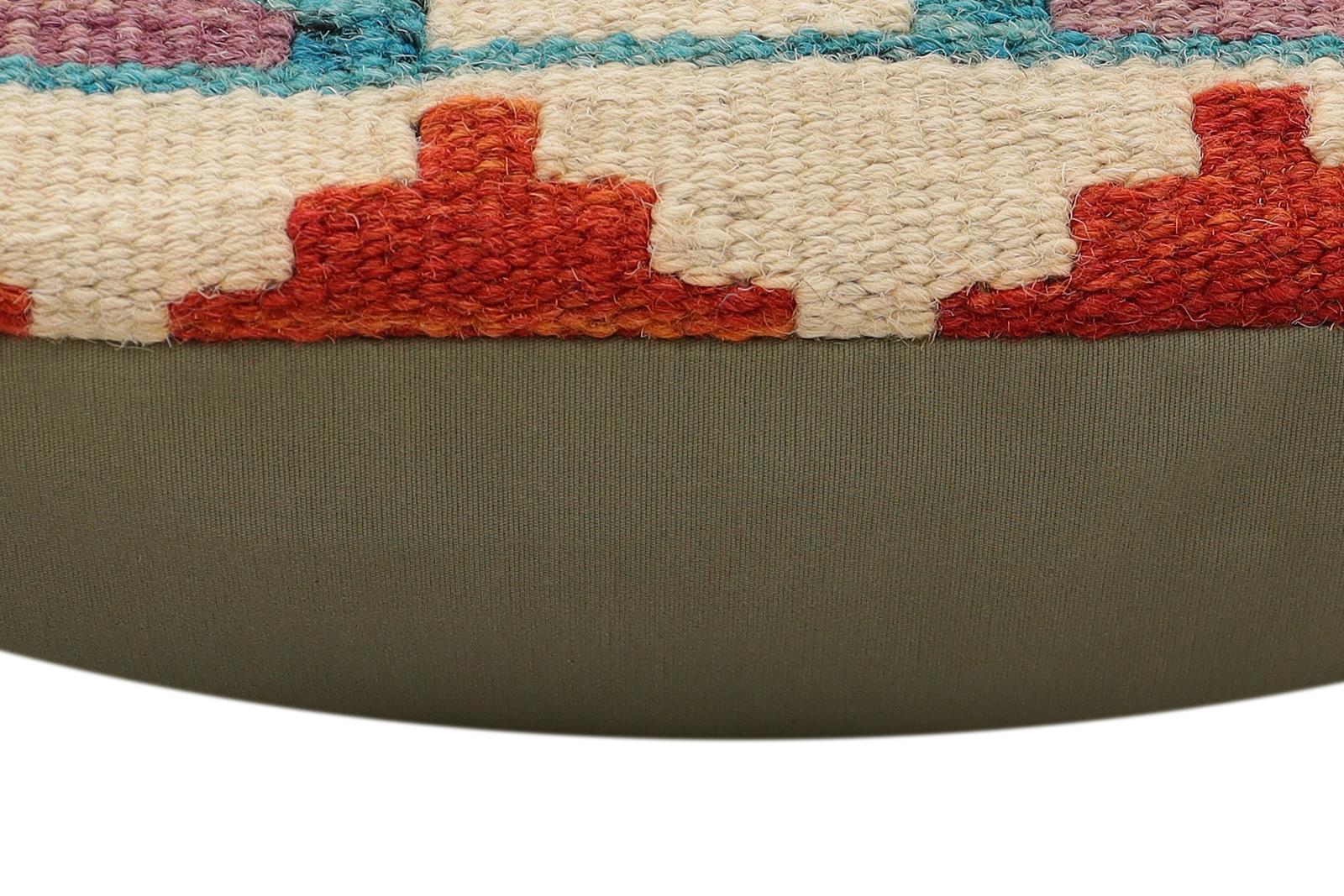 handmade Traditional Pillow Rust Blue Hand-Woven SQUARE 100% WOOL Hand woven turkish pillow2 x 2