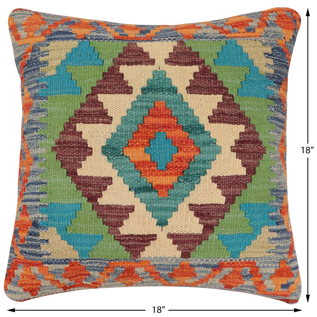 handmade Traditional Pillow Rust Blue Hand-Woven SQUARE 100% WOOL Hand woven turkish pillow2 x 2