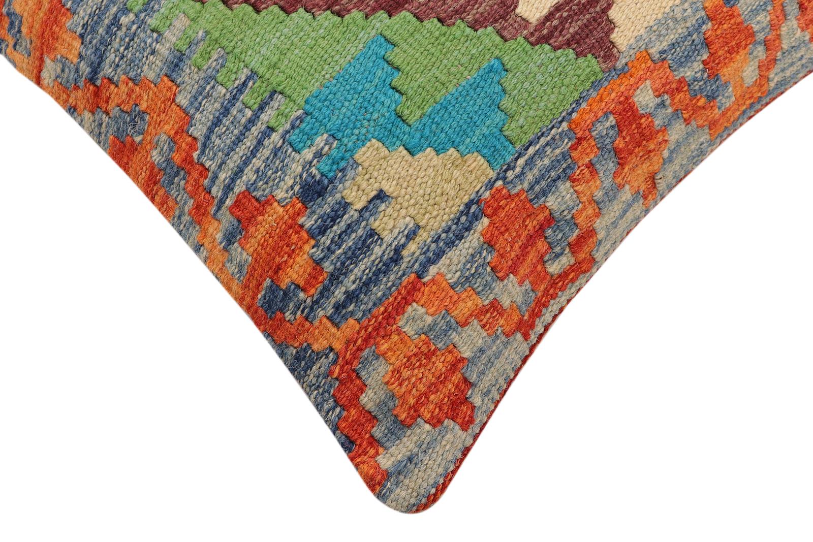 handmade Traditional Pillow Rust Blue Hand-Woven SQUARE 100% WOOL Hand woven turkish pillow2 x 2