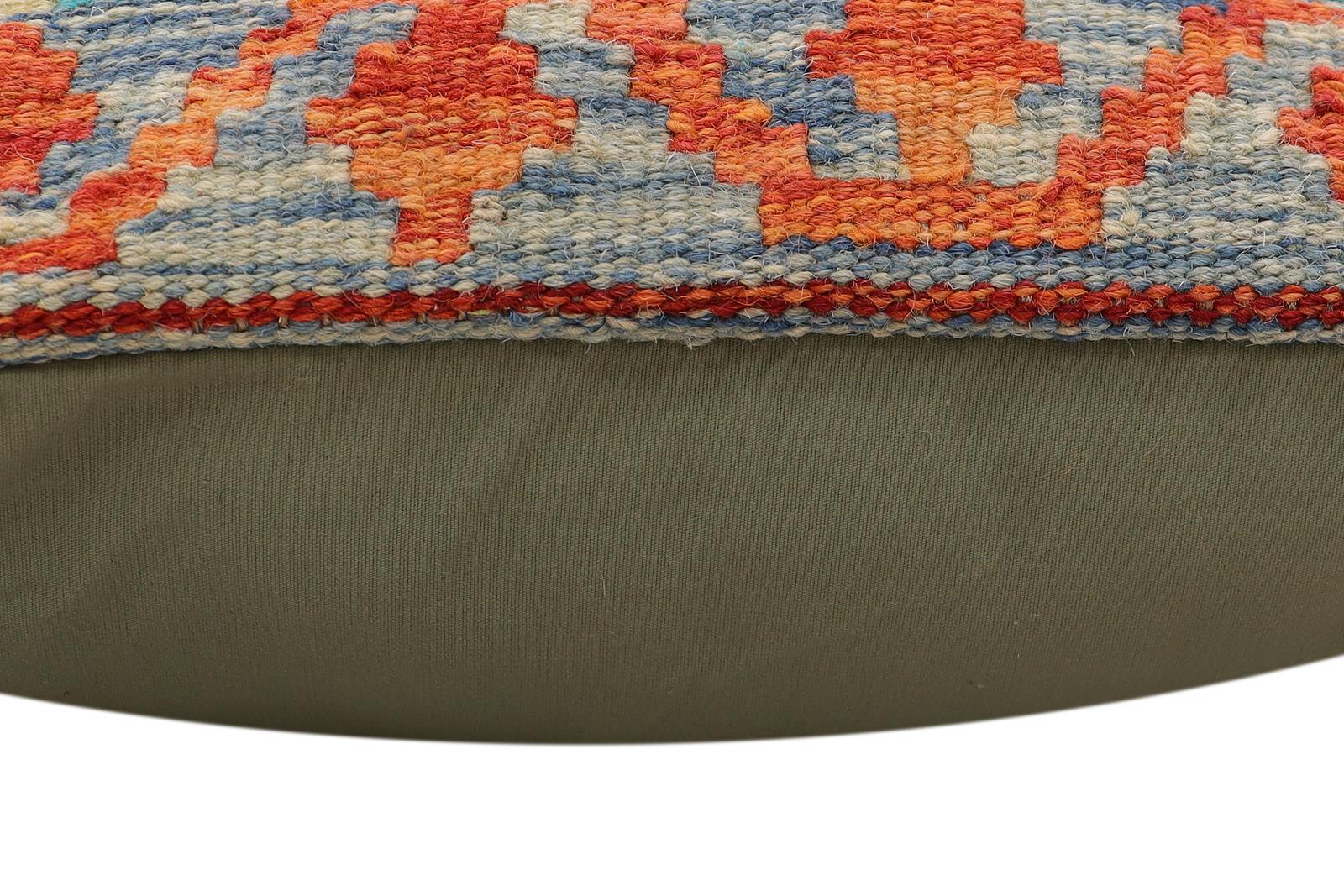 handmade Traditional Pillow Rust Blue Hand-Woven SQUARE 100% WOOL Hand woven turkish pillow2 x 2