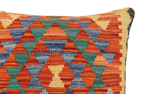 handmade Traditional Pillow Rust Blue Hand-Woven SQUARE 100% WOOL  Hand woven turkish pillow  2 x 2
