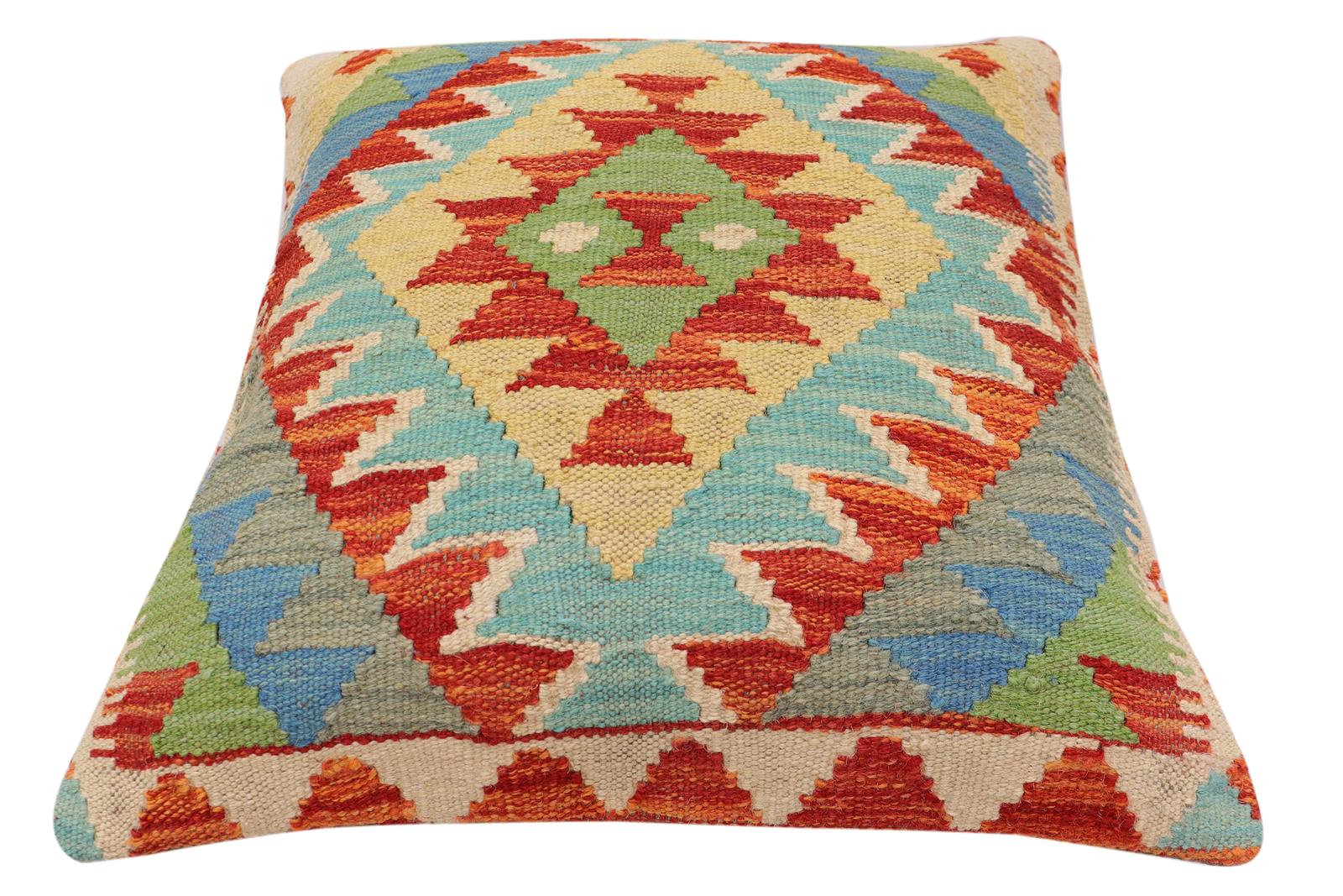 handmade Traditional Pillow Rust Blue Hand-Woven SQUARE 100% WOOL  Hand woven turkish pillow  PILLOW