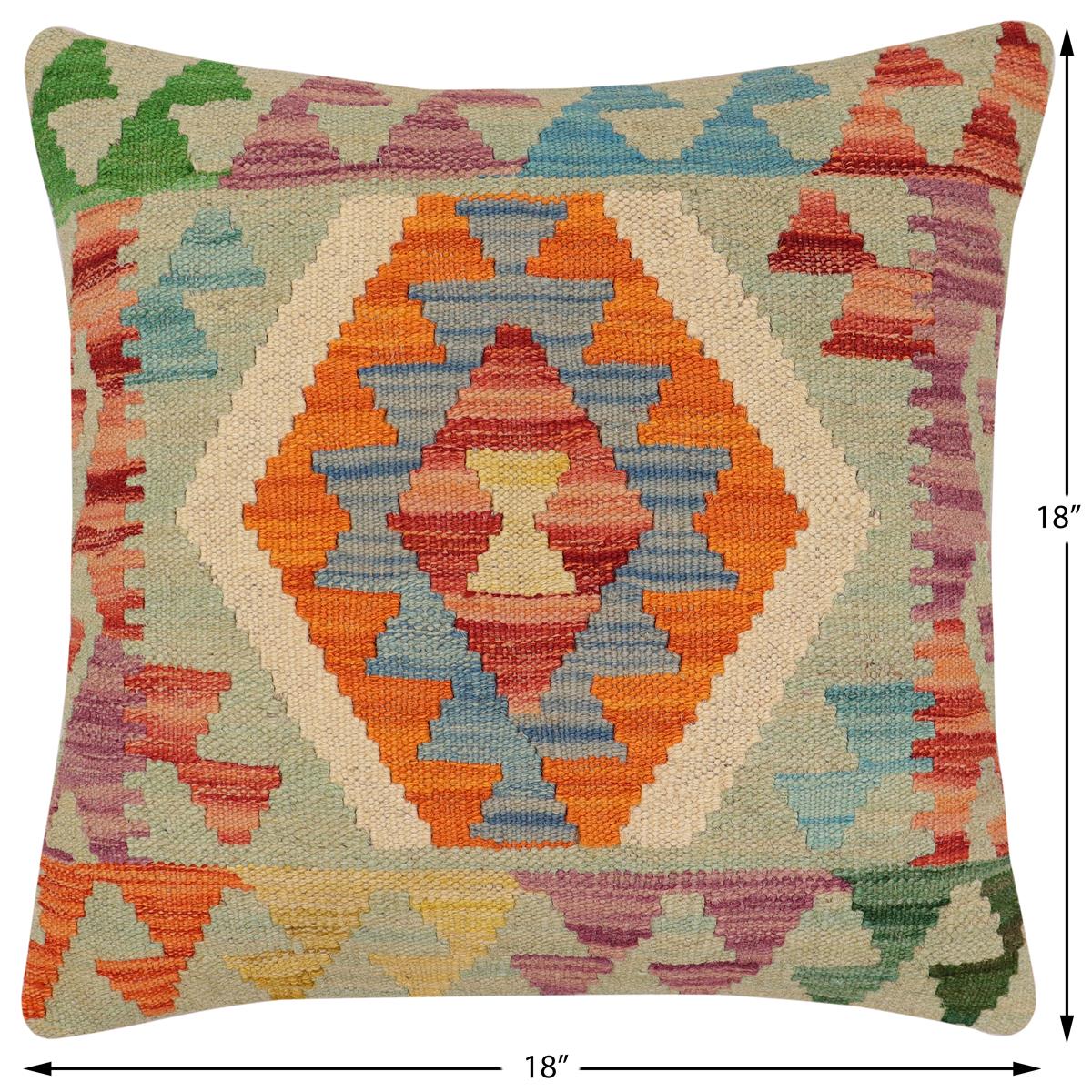 handmade Traditional Pillow Rust Blue Hand-Woven SQUARE 100% WOOL Hand woven turkish pillow2 x 2