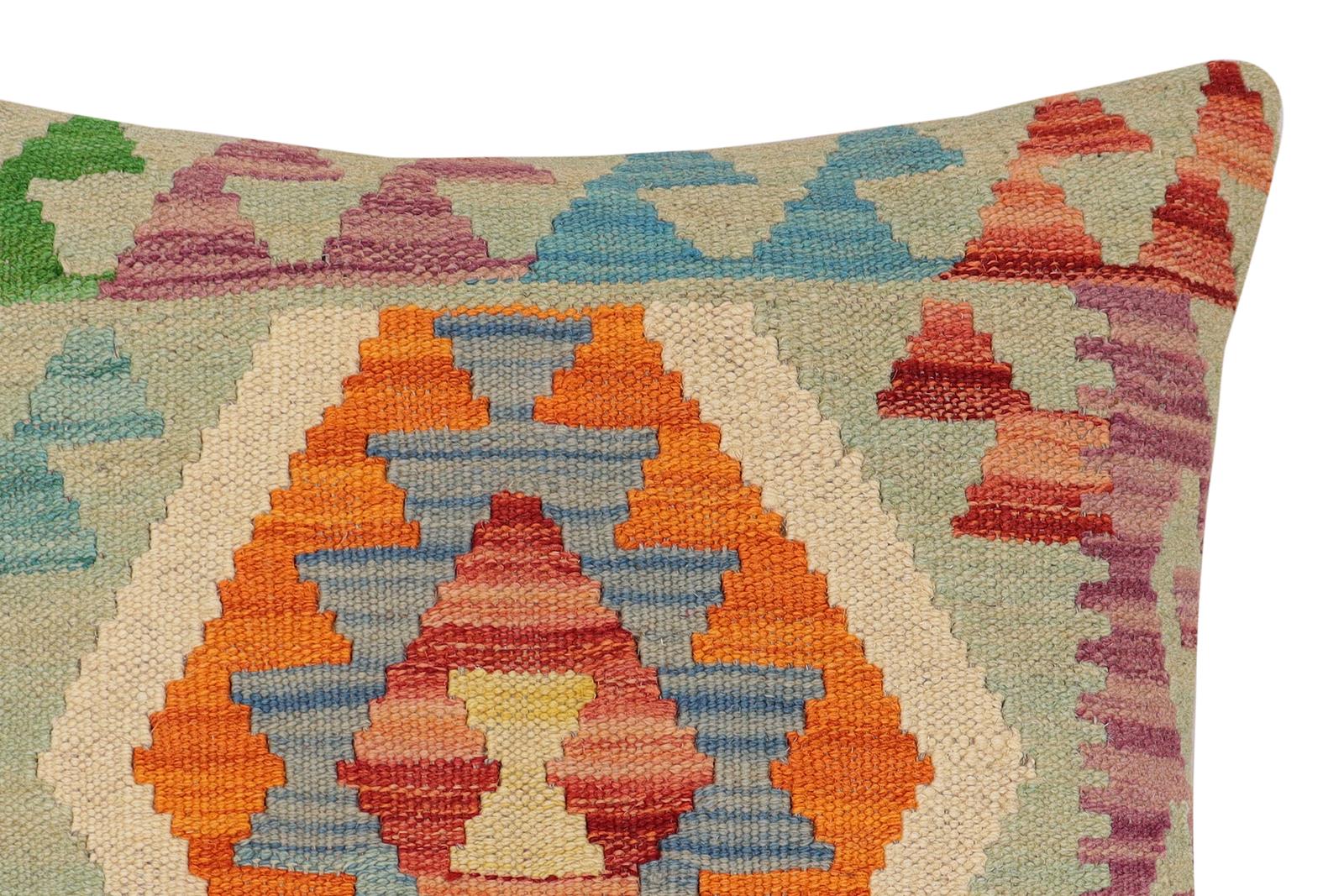 handmade Traditional Pillow Rust Blue Hand-Woven SQUARE 100% WOOL Hand woven turkish pillow2 x 2
