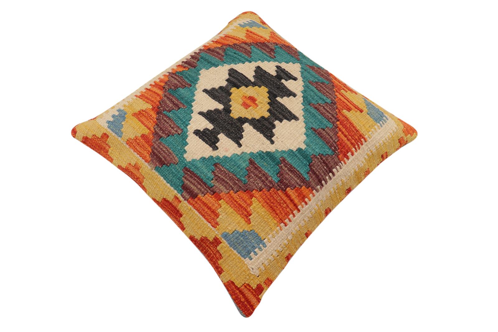 handmade Traditional Pillow Rust Blue Hand-Woven SQUARE 100% WOOL Hand woven turkish pillow2 x 2