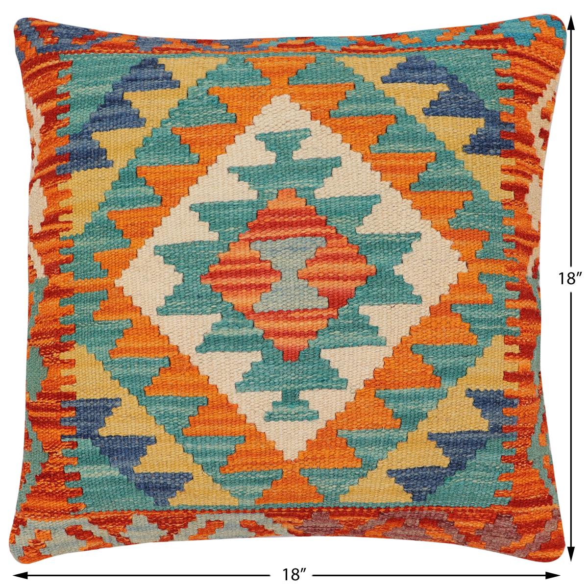 handmade Traditional Pillow Rust Blue Hand-Woven SQUARE 100% WOOL Hand woven turkish pillow2 x 2