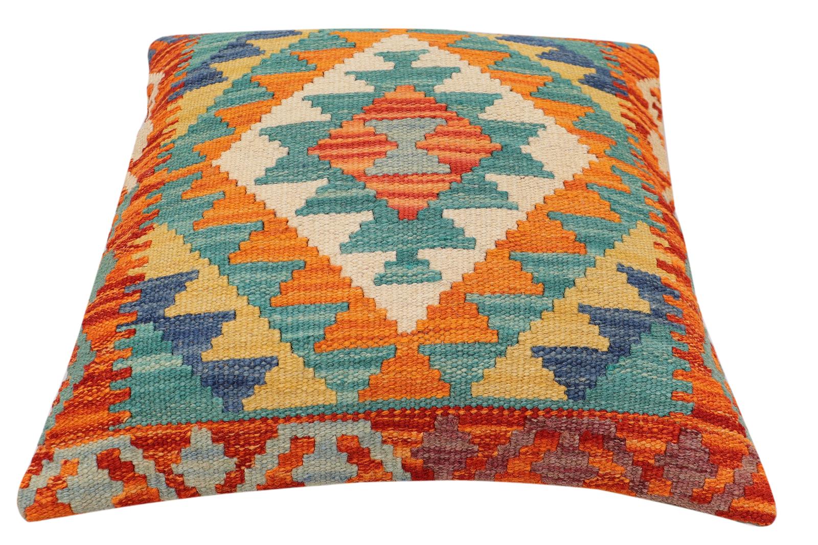 handmade Traditional Pillow Rust Blue Hand-Woven SQUARE 100% WOOL Hand woven turkish pillow2 x 2