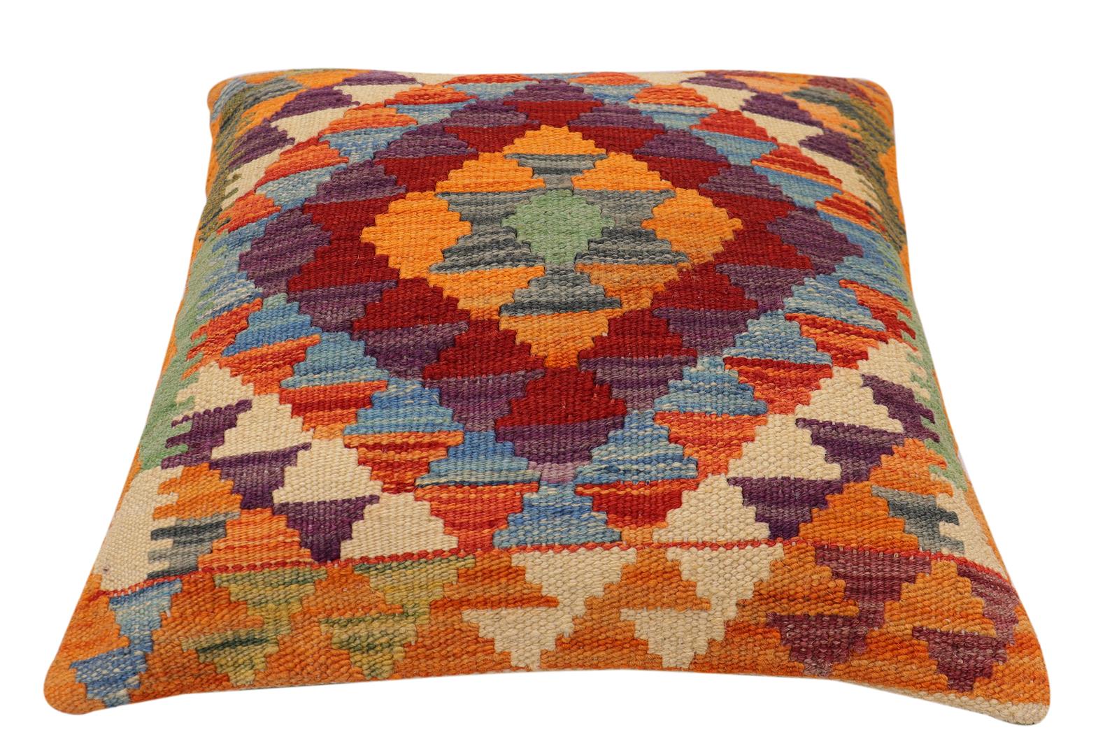 handmade Traditional Pillow Rust Blue Hand-Woven SQUARE 100% WOOL Hand woven turkish pillow2 x 2