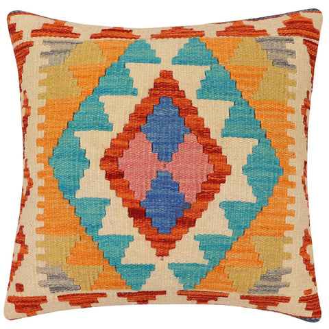 handmade Traditional Pillow Rust Blue Hand-Woven SQUARE 100% WOOL Hand woven turkish pillow2 x 2