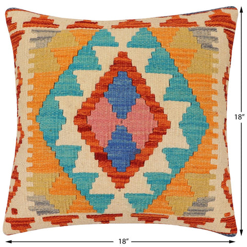 handmade Traditional Pillow Rust Blue Hand-Woven SQUARE 100% WOOL Hand woven turkish pillow2 x 2
