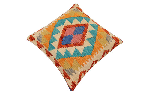 handmade Traditional Pillow Rust Blue Hand-Woven SQUARE 100% WOOL Hand woven turkish pillow2 x 2