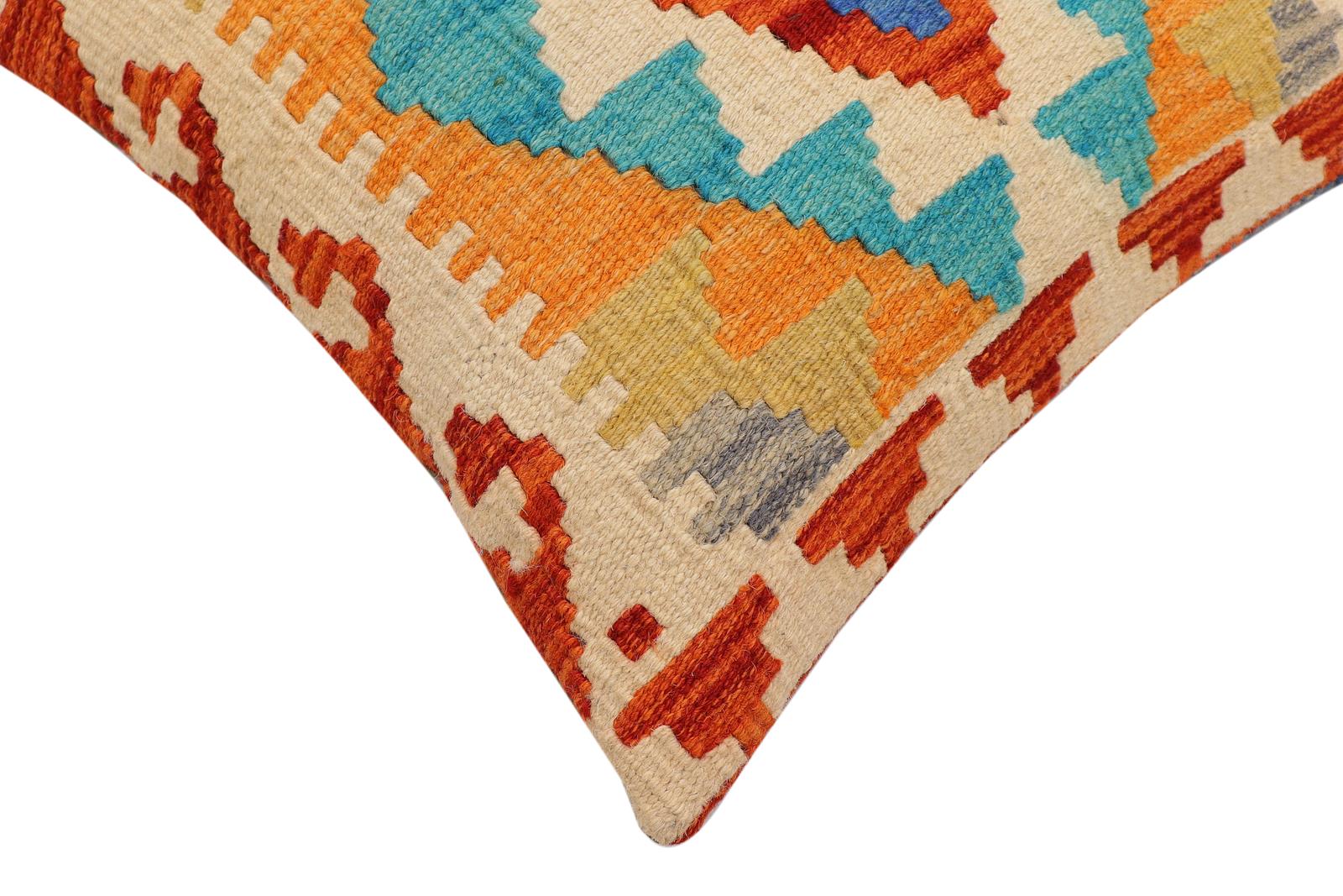 handmade Traditional Pillow Rust Blue Hand-Woven SQUARE 100% WOOL Hand woven turkish pillow2 x 2