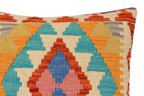 handmade Traditional Pillow Rust Blue Hand-Woven SQUARE 100% WOOL Hand woven turkish pillow2 x 2