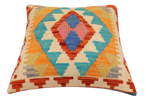 handmade Traditional Pillow Rust Blue Hand-Woven SQUARE 100% WOOL Hand woven turkish pillow2 x 2