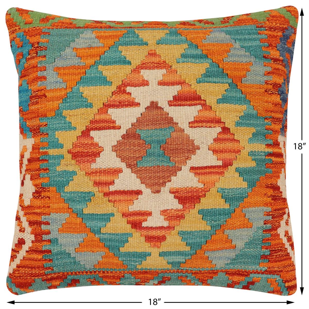 handmade Traditional Pillow Rust Blue Hand-Woven SQUARE 100% WOOL Hand woven turkish pillow2 x 2