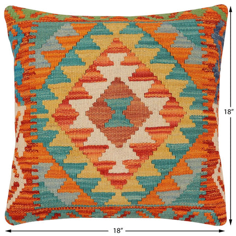 handmade Traditional Pillow Rust Blue Hand-Woven SQUARE 100% WOOL Hand woven turkish pillow2 x 2