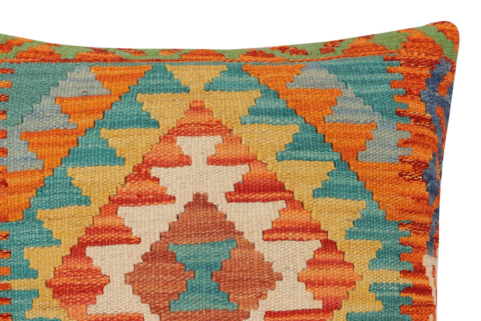 handmade Traditional Pillow Rust Blue Hand-Woven SQUARE 100% WOOL Hand woven turkish pillow2 x 2