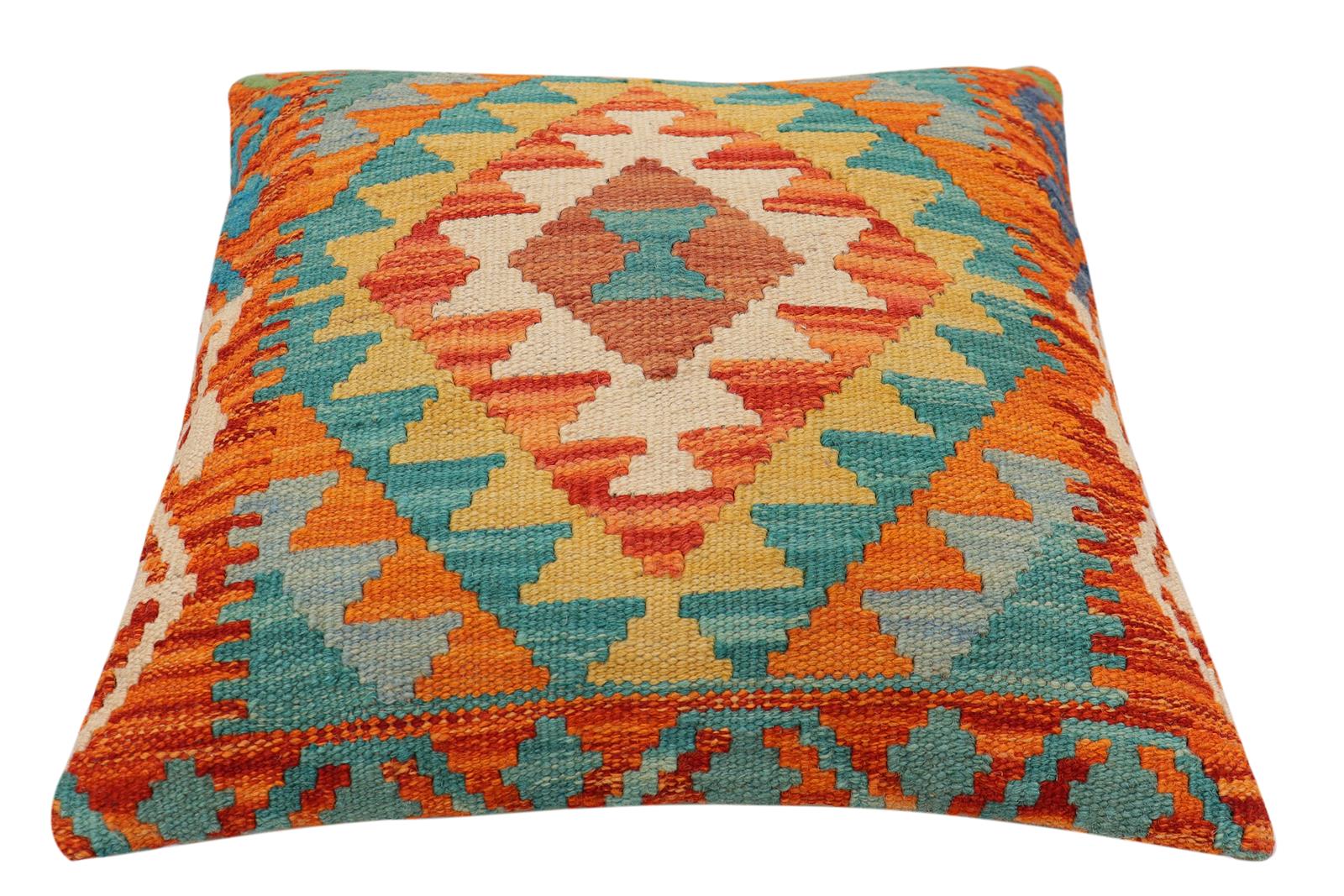 handmade Traditional Pillow Rust Blue Hand-Woven SQUARE 100% WOOL Hand woven turkish pillow2 x 2
