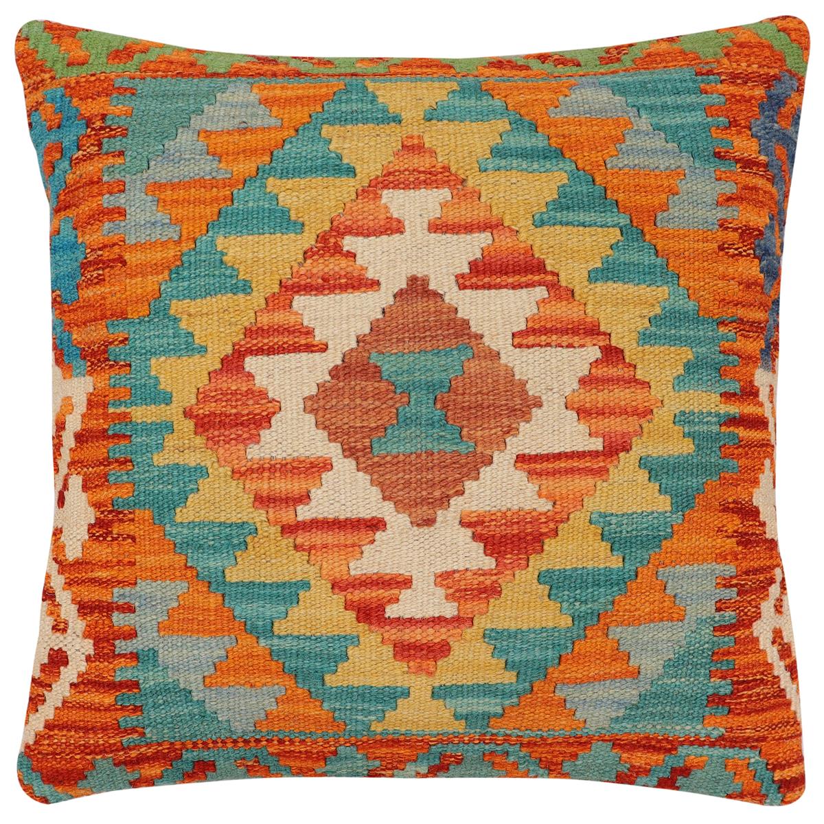 handmade Traditional Pillow Rust Blue Hand-Woven SQUARE 100% WOOL Hand woven turkish pillow2 x 2