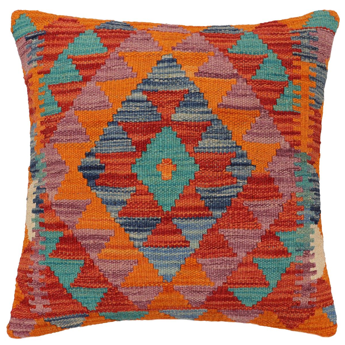 handmade Traditional Pillow Rust Blue Hand-Woven SQUARE 100% WOOL Hand woven turkish pillow2 x 2