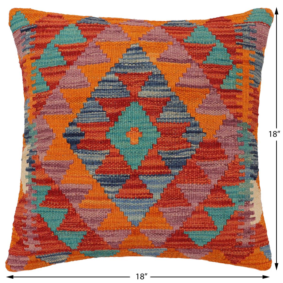 handmade Traditional Pillow Rust Blue Hand-Woven SQUARE 100% WOOL Hand woven turkish pillow2 x 2
