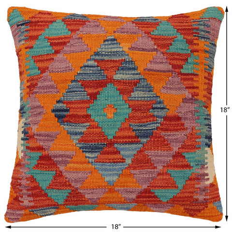 handmade Traditional Pillow Rust Blue Hand-Woven SQUARE 100% WOOL Hand woven turkish pillow2 x 2