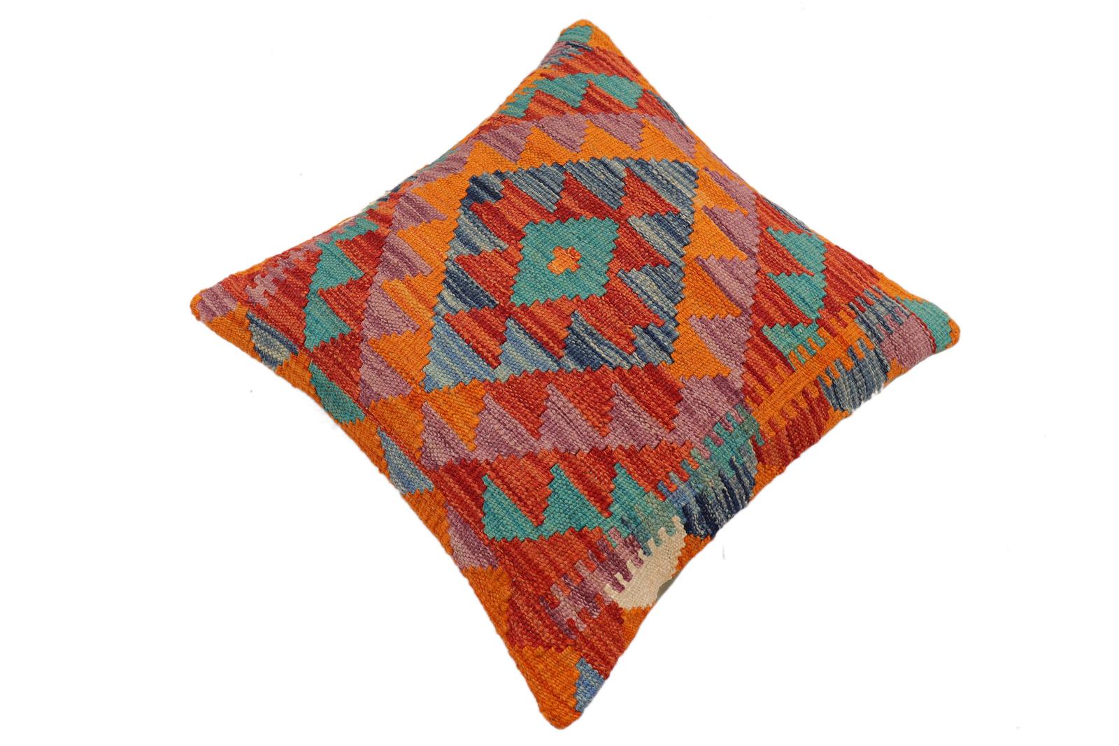 handmade Traditional Pillow Rust Blue Hand-Woven SQUARE 100% WOOL Hand woven turkish pillow2 x 2