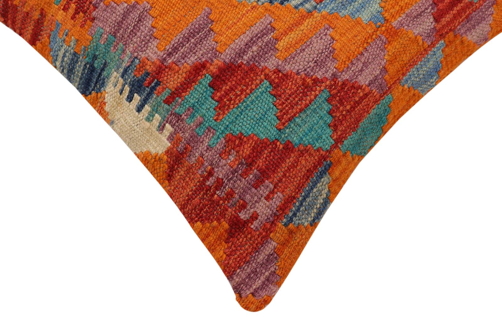 handmade Traditional Pillow Rust Blue Hand-Woven SQUARE 100% WOOL Hand woven turkish pillow2 x 2