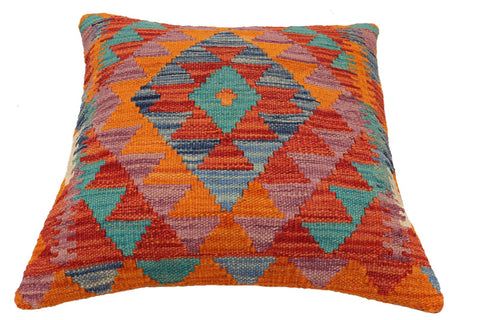 handmade Traditional Pillow Rust Blue Hand-Woven SQUARE 100% WOOL Hand woven turkish pillow2 x 2