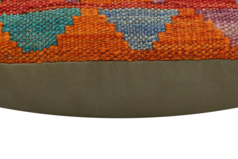 handmade Traditional Pillow Rust Blue Hand-Woven SQUARE 100% WOOL Hand woven turkish pillow2 x 2