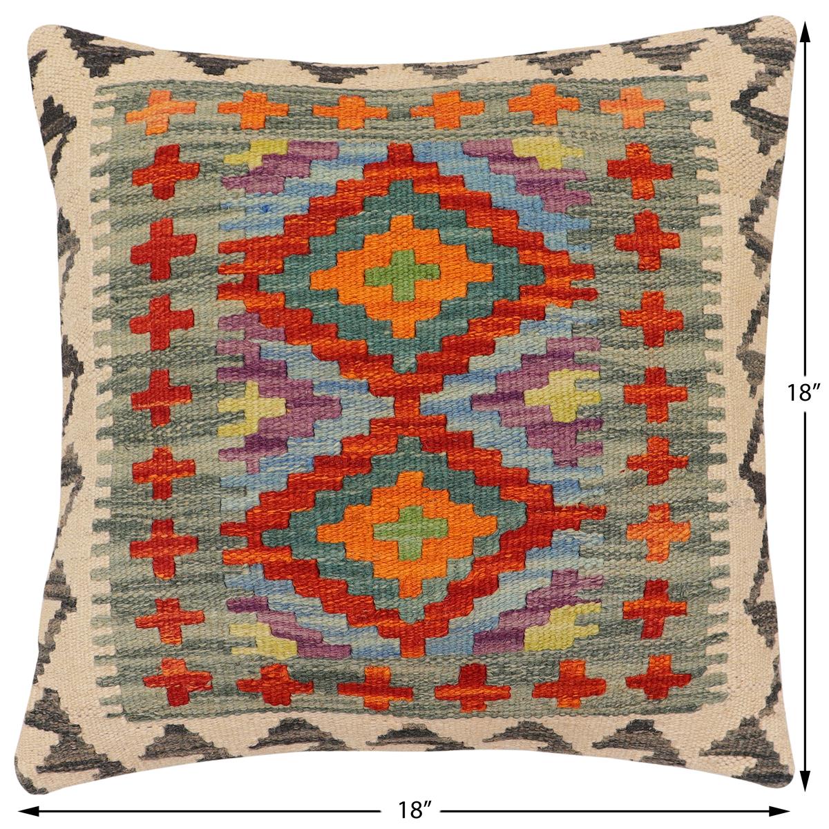 handmade Traditional Pillow Rust Blue Hand-Woven SQUARE 100% WOOL Hand woven turkish pillow2 x 2