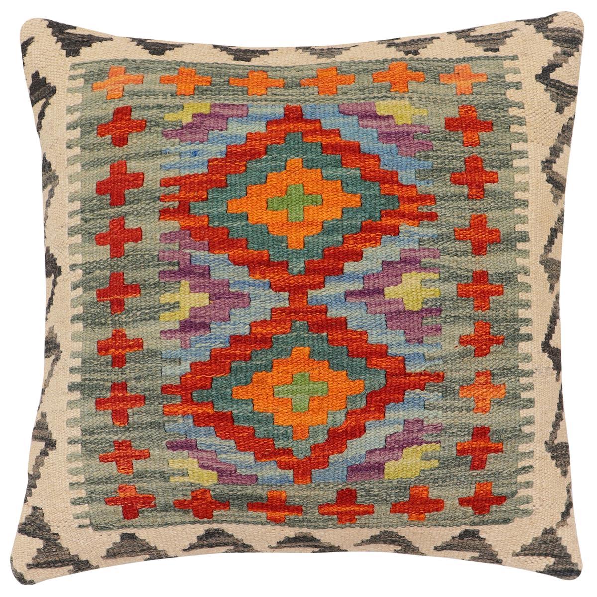 handmade Traditional Pillow Rust Blue Hand-Woven SQUARE 100% WOOL Hand woven turkish pillow2 x 2