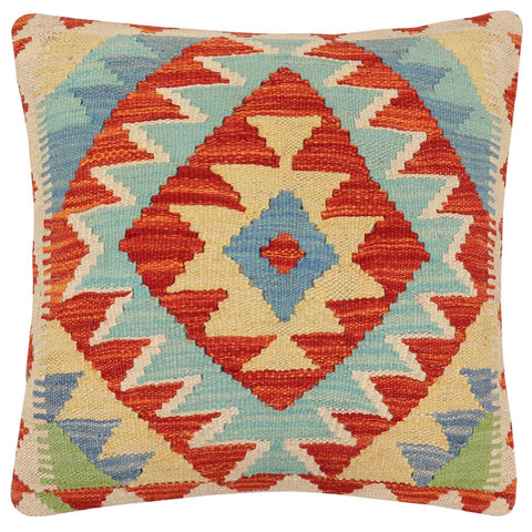 handmade Traditional Pillow Rust Blue Hand-Woven SQUARE 100% WOOL Hand woven turkish pillow2 x 2