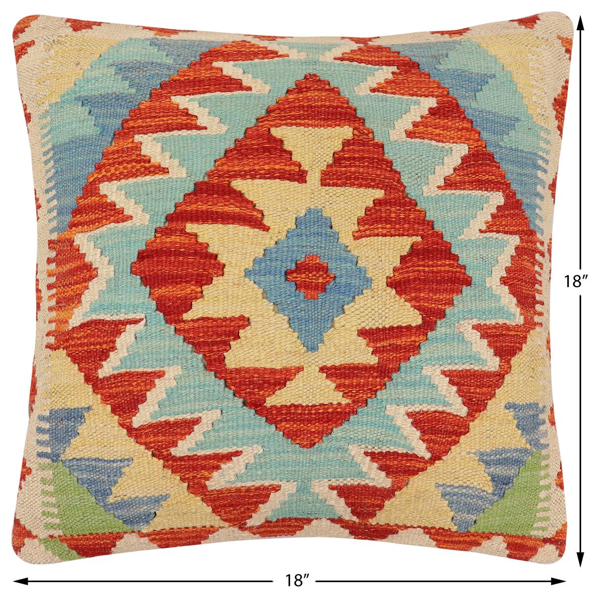 handmade Traditional Pillow Rust Blue Hand-Woven SQUARE 100% WOOL Hand woven turkish pillow2 x 2