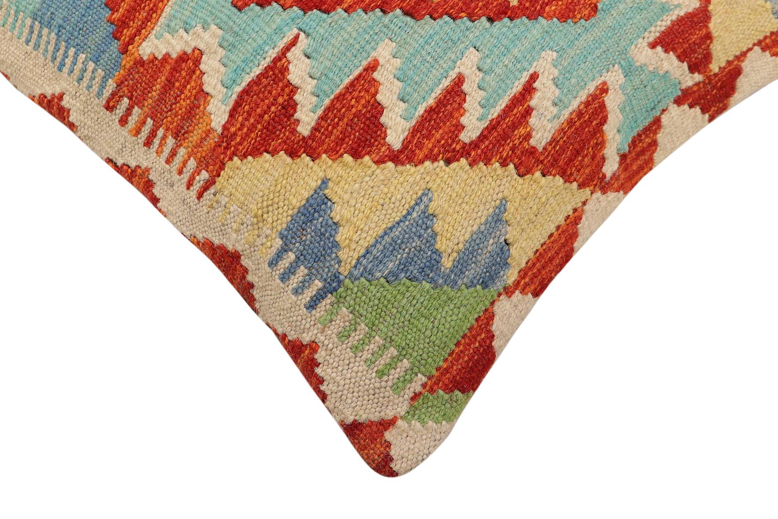 handmade Traditional Pillow Rust Blue Hand-Woven SQUARE 100% WOOL Hand woven turkish pillow2 x 2