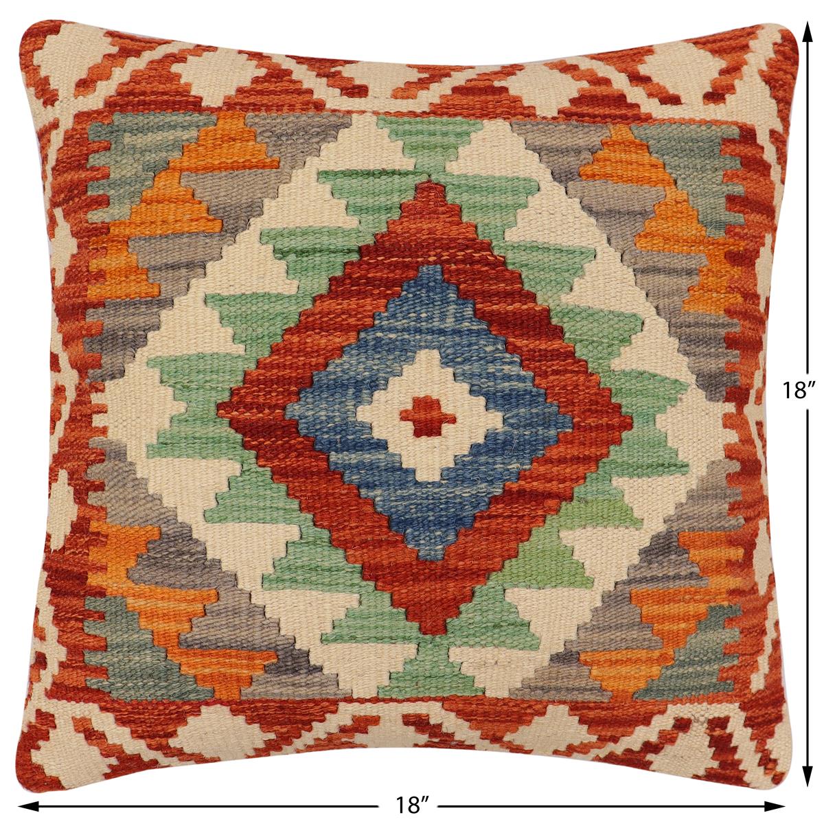 handmade Traditional Pillow Rust Blue Hand-Woven SQUARE 100% WOOL Hand woven turkish pillow2 x 2